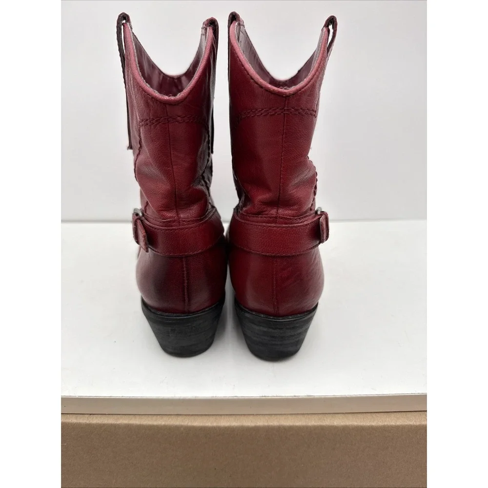 Red Western Cowgirl Ankle Boots Waco w/Buckle Franco Sarto Women Sz 7.5 READ Des